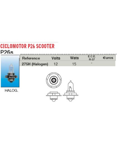 Lampara Faro Amolux 12V P26s Semihalogena