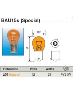 Lampara Intermitente Amolux 12V BA15s Ambar
